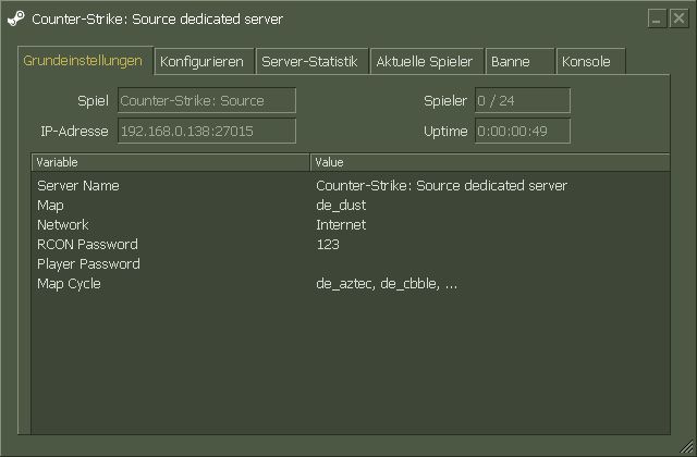 GUI des gestarteten Servers
